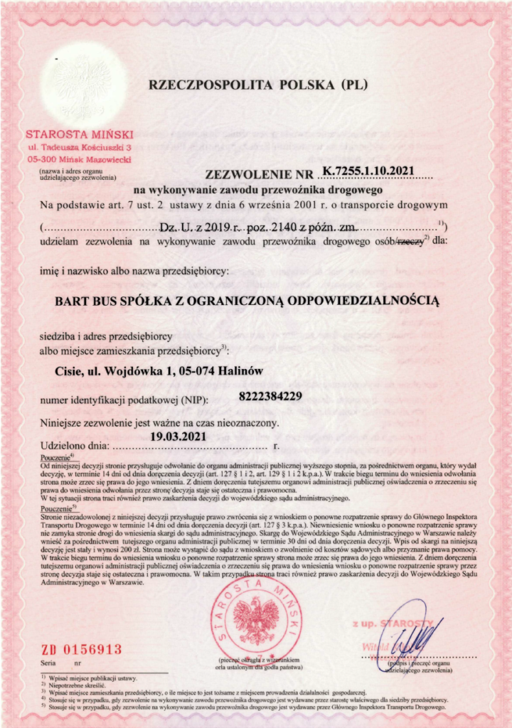 Licencja autobus